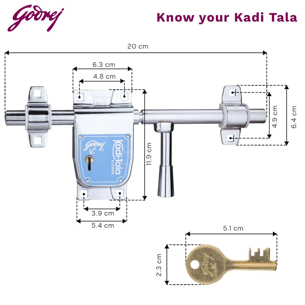 Godrej 275 mm Kadi-Tala Lock for Double Door, Alloy Steel Body Double Locking Mechanism Lock for Main Door (Silver, Pack of 1)